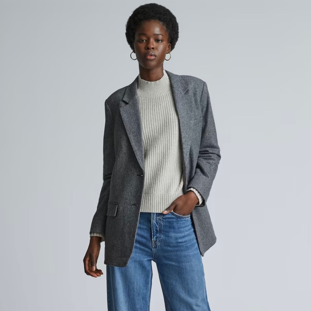 Everlane Italian Wool Oversized Blazer in Gray Herringbone
